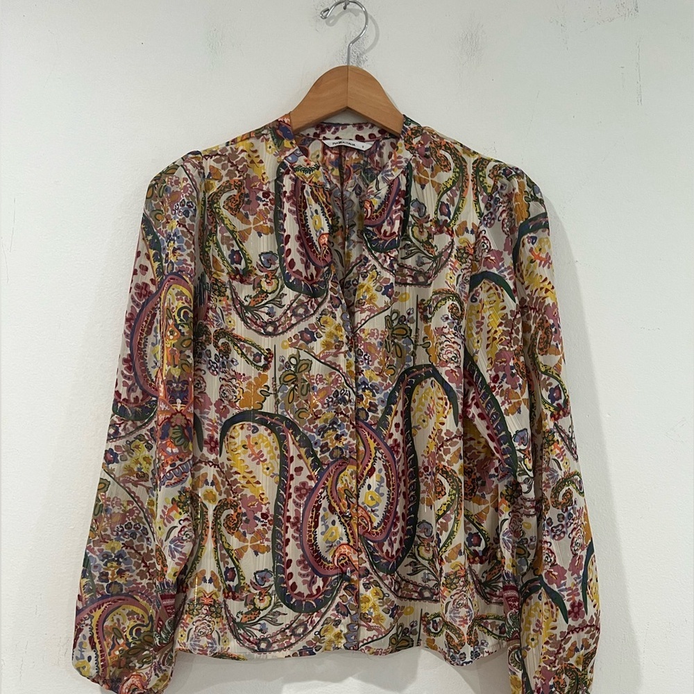 PIAZZA ITALIA long-sleeved floral satin effect button-down blouse, S